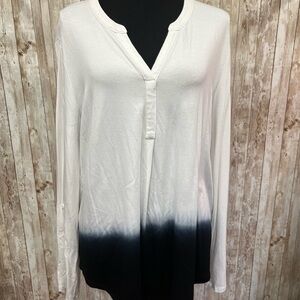 Investments White and Blue Buttoned Blouse‎ with Mandarin Collar